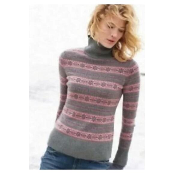 Garnet Hill Fair Isle Angora Blend Turtleneck Sweater L Grey - Picture 1 of 6
